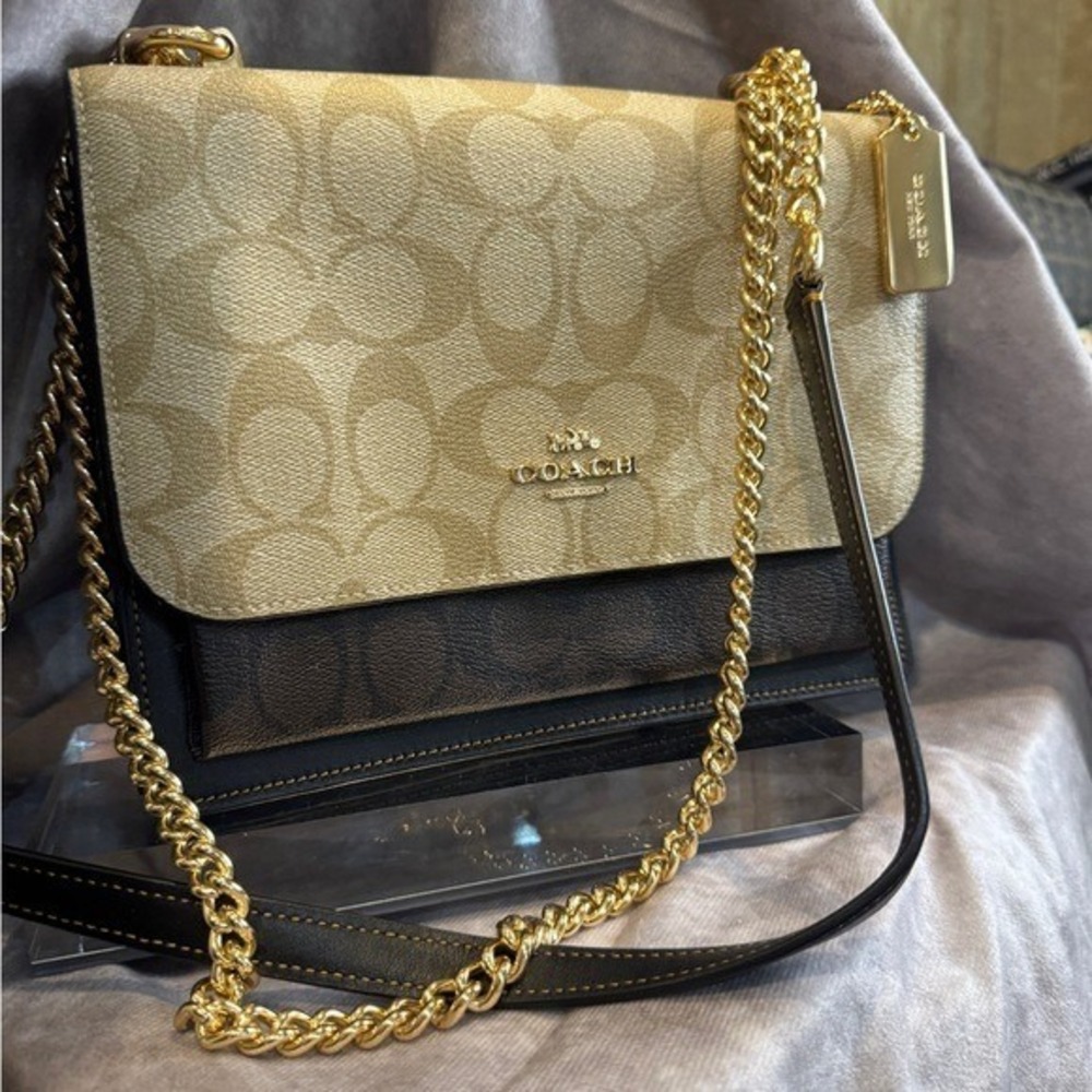 Coach Signature Gold and Brown Crossbody Bag CD 866 Excellent‎